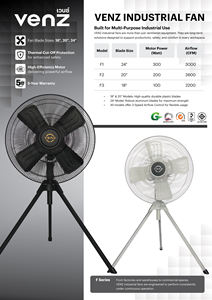 Ventilador Industrial de Pedestal Venz F2-20" Negro, Eficiente Energéticamente, para Industria, Exteriores, Oficina, Hotel y Hogar - Product Image 3
