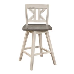 Set di 2 Sgabelli da Bar Girevoli Grigio Bianco Effetto Invecchiato, Altezza Pub, Rotazione a 360 Gradi, in Legno Massello di Gomma, con Schienale a X Diviso - Product Image 4