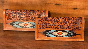 กระเป๋าสตางค์ผู้ชายแบบตะวันตกลายดอกไม้หนังแท้คาวบอยทำด้วยมือแกะสลักด้วยมือล่าสุด - Product Image 4