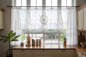 Rideau en lin vintage moderne brodé Quang Thanh sur mesure, avec ruban en coton, toutes tailles, pour porte et fenêtre, pour la maison - Product Image 2