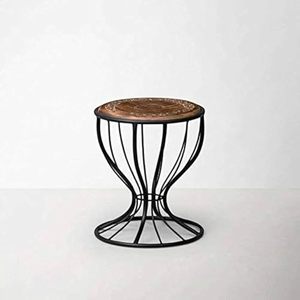 Table d'appoint ronde moderne en bois et fer, finition vieillie, structure métallique, auto-adhésive, durable, pour salon et chambre à coucher - Product Image 1