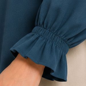 Conjunto de Blusa Bordada y Falda Maxi Azul Pacífico y Lino para Mujer, Manga Larga, Cierre de Botones, Cintura Alta, Dos Piezas, Estilo Modesto, OEM - Product Image 3