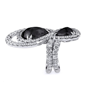Bague de cocktail de luxe pour femme, diamant noir taille poire, argent 925, forme goutte d'eau, bijoux de fête - Product Image 3