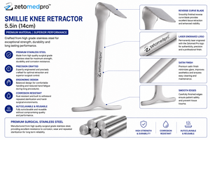 Retractor de Rodilla SMILLIE de 5.5 pulgadas (14 cm) con Hoja Recta, Curva y Inversa, Juego de Instrumentos Manuales Zetomed Pro - Product Image 4
