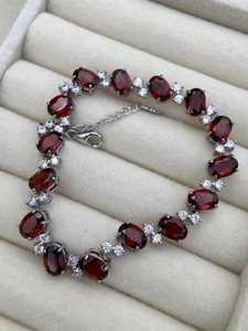 Natural Deep Red <b>Garnet</b> Tennis <b>Bracelet</b> Sterling Silver Adjustable January Birthstone Dainty Elegant Jewelry Gift For Her - Product Image 1