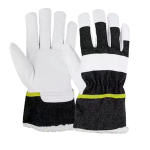 Gants de travail en PU blancs et noirs, longueur poignet, avec manchette élastique, style uni, pour usage extérieur en hiver - Product Image 1