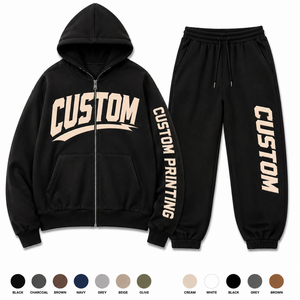Custom French Terry Men's Tracksuit Oversized Drop Shoulder <b>Full</b> <b>Zip</b> <b>Hoodie</b> And Matching Jogger Two Piece Set For Men - Product Image 1