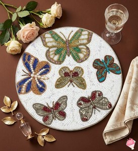 Handmade Butterfly <b>Beaded</b> <b>Placemat</b> | 14x14 Inch Embroidered Table Decor - Product Image 5