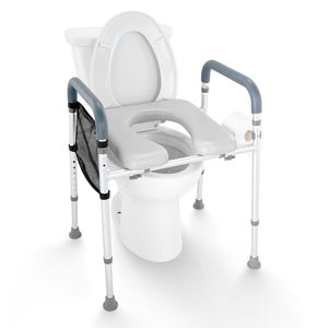 Siège de toilette réglable en hauteur de 19,3 à 25,2 pouces, 7 positions, rembourré, avec cadre en aluminium, capacité de 350 lb, équipement de sécurité pour la salle de bain - Product Image 4