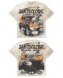 เสื้อยืดคอตตอนเทอร์รี่ทรงครอปพิมพ์ลายกราฟิก ไซส์พลัส แบบวินเทจฟอกสี  คุณภาพสูง สไตล์สตรีทแวร์ - Product Image 1