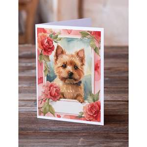 Norwich Terrier Whimsical A7 Tamaño 5x7 Tarjetas de notas en blanco Rosas de San Valentín Tarjeta de felicitación Paquete de 8 con sobres - Product Image 2