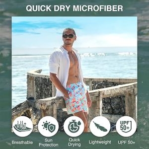 Short de bain pour homme à imprimé tortue, polyester/coton extensible, séchage rapide, cordon de serrage, vêtements de plage décontractés, bleu clair rose, longueur courte - Product Image 2