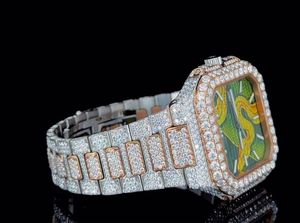Luxury rectangular <b>diamond</b> wristwatch with green dial snake design gemstone encrusted bezel sparkling bracelet elegant timepiece - Product Image 2