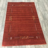 Tapis en laine noué à la main rouge rouille moderne avec motif géométrique tribal, tapis fait main pour salon et décoration intérieure
