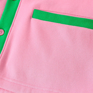 Suéter tipo cárdigan rosa y verde con letras de chenilla y mangas a rayas, regalo para hermana de hermandad, colores distintivos. - Product Image 3