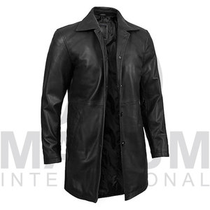 Abrigo Largo de Cuero Genuino para Hombre, Cuello Camisero, Cierre de Botón de Una Fila, Estilo Formal, Ropa de Otoño - Product Image 2