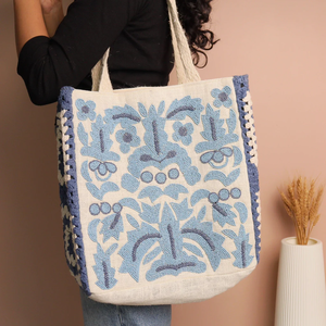 Sac fourre-tout en coton brodé de perles bohèmes pour femmes, fermeture ouverte, fabriqué en Inde par Whimsy Art Craft - Product Image 6