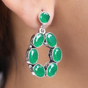 Oxidized <b>Silver</b> Oval Stone <b>Hoop</b> Multi Colors Dangle Earrings Bulk Supplier | Fashion Jewelry Wholesale Lot | Direct Manufacturer - Product Image 2