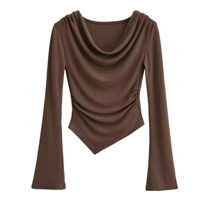 Camiseta Corta de Punto para Mujer, Sexy y Elegante, con Encaje Floral, Cuello en V, Manga Corta, Ajustada, Transpirable, de Spandex y Poliéster, Transparente - Product Image 2