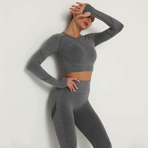 Wholesale Custom Made Women's Yoga Sets <b>Lace</b> Belt Rhinestone Embellishments <b>Elastic</b> Waist Full Sleeve High Quality Polyester - Product Image 6