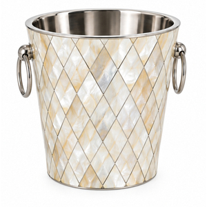 Seau à glace artisanal en nacre et diamant, mosaïque de coquillages en acier inoxydable de luxe, refroidisseur à vin et champagne pour hôtel et bar - Product Image 1