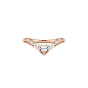 14K Solid Gold Chevron V Shaped Diamond <b>Ring</b> Curved Engagement Band Nesting <b>Ring</b> Pear Marquise Round Lab Diamond Stackable <b>Ring</b> - Product Image 2