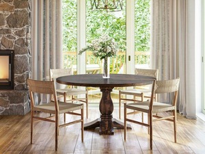 Elegant <b>Round</b> <b>Dining</b> <b>Table</b> <b>Solid</b> <b>Wood</b> with Artistic Pedestal Base Deep <b>Wood</b> Tone for <b>Dining</b> Room Restaurant Hotel Interior Desig - Product Image 2