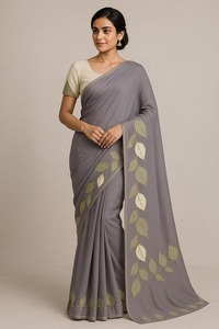 Sari de poliéster estampado elegante para mujer, sin arrugas, de secado rápido, informal, para fiesta, estilo étnico, atuendo drapeado, para todas las estaciones, ropa tradicional, translúcido. - Product Image 2