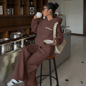 Conjunto de 2 piezas de moda para mujer: sudadera de punto estampada y pantalones a juego, atuendo informal, ropa para el desayuno y para relajarse en casa - Product Image 1