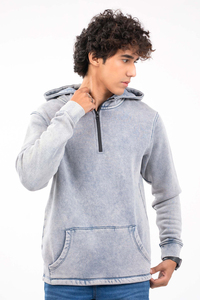 Sweat à capuche zippé en jean délavé pour homme, décontracté, respirant, coupe oversize, avec logo personnalisé, tendance, à manches longues 2026 - Product Image 5