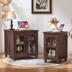 Mesa Auxiliar Rústica Azul Marino de Madera de Acacia con Puertas de Vidrio, Florero Hecho a Mano por Aqudus Saleem, Venta al por Mayor en India - Product Image 3