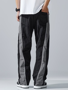 Wholesale OEM Customizable Oversized <b>White</b> <b>Jogger</b> Pants Black Geometric Side Inserts Drawstring Elastic Waist Streetwear Style - Product Image 1