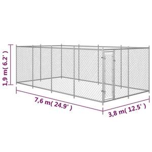 Grand enclos pour chien en acier galvanisé argenté, cage rectangulaire pour animaux de compagnie - Product Image 6