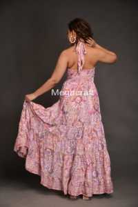Printed Silk Maxi <b>Dress</b> for Women Boho Halter Neck Smocked Party <b>Dress</b> Eco friendly Wrinkle Free & Comfortable Maxi <b>Dress</b> - Product Image 6