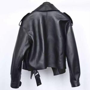 Women's Black PU Leather Motorcycle <b>Jacket</b> Turn-Down Collar Full <b>Sleeve</b> Single Breasted <b>Short</b> Length Winter Wear Waterproof - Product Image 2