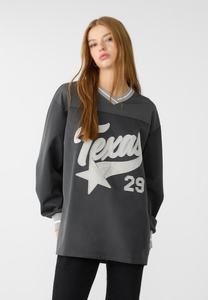 Camiseta Ecológica Personalizada para Mujer, Holgada, con Estampado, Estilo Urbano, para Béisbol y Fútbol, Transpirable, de Doble Capa, Manga Larga, Cuello en V, 100% Algodón - Product Image 4