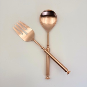 Stainless Steel Salad Server with <b>Copper</b> Finish Set Elegant Handcrafted <b>Handle</b> Serving for <b>Kitchen</b> Dining and Entertaining - Product Image 2