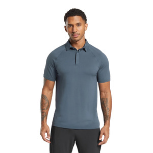 Polo de Punto de Manga Corta para Hombre, Color Sólido, Cierre de Botones, Corte Regular, Azul Claro, Secado Rápido - Product Image 4