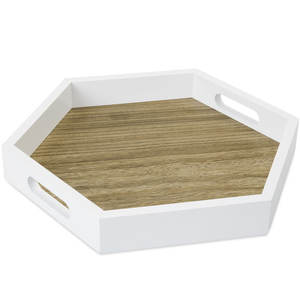 Plateau de service hexagonal en bois de manguier avec cadre blanc, fait main, solide, durable et décoratif, vente en gros - Product Image 1