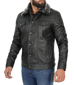 Men Genuine Lambskin Leather <b>Trucker</b> <b>Jacket</b> Front Pockets Casual Vintage <b>Jacket</b> - Product Image 5