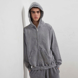 Fabricant de sweats à capuche personnalisés style streetwear, veste zippée vintage oversize en coton épais, vêtements à capuche - Product Image 4