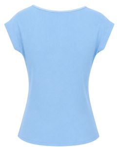Manufacturer Custom Light Blue Women Casual Flower Neck T Shirt Soft Breathable Summer <b>Top</b> Short Sleeve Fashion Blouse Outfit - Product Image 2