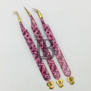 <b>Top</b> Trend Bottom Charm Fixing Eyelash Extension Tweezers Plain Smooth Handle Lash Tweezers Set Custom Design Printing Style - Product Image 2