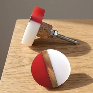 Modern Red <b>White</b> Brass Resin Cabinet <b>Knob</b> Round Furniture Handle Easy Installation - Product Image 3