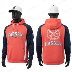Sweat à capuche de baseball en molleton de coton et polyester de qualité supérieure pour homme, crème et bleu marine, avec empiècements raglan, personnalisable pour l'entraînement - Product Image 6