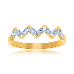 Frozen Slope Diamond <b>Ring</b> 10K Yellow Gold Chevron Crown Diamond <b>Ring</b> Round Cut Diamond Stackable Wedding Anniversary Band - Product Image 1