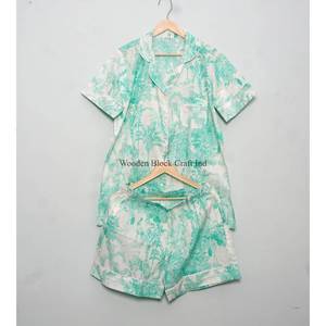 Nueva llegada: Conjunto de pijama indio hecho a mano 100% algodón, transpirable, con estampado vintage, ropa de dormir corta para mujer - Product Image 6