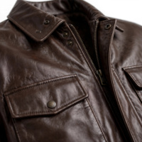 Veste en cuir marron pour homme AMKOOR, col rabattu, fermeture éclair, style motard, coupe classique, automne-hiver