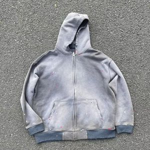 Nouveau design – Sweat à capuche vintage en coton épais délavé pour homme, coupe oversize, imprimé personnalisé, fermeture éclair, effet vieilli - Product Image 1