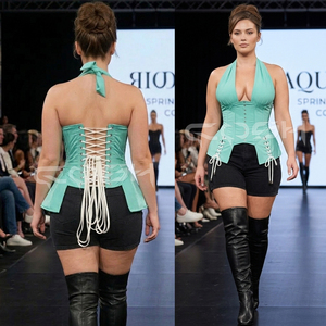 Corsé Halter de Moda para Mujer, Verde Menta, de Spandex con Varillas de Acero, Top Bustier Moldeador de Cintura, Fabricante OEM Personalizado - Product Image 2